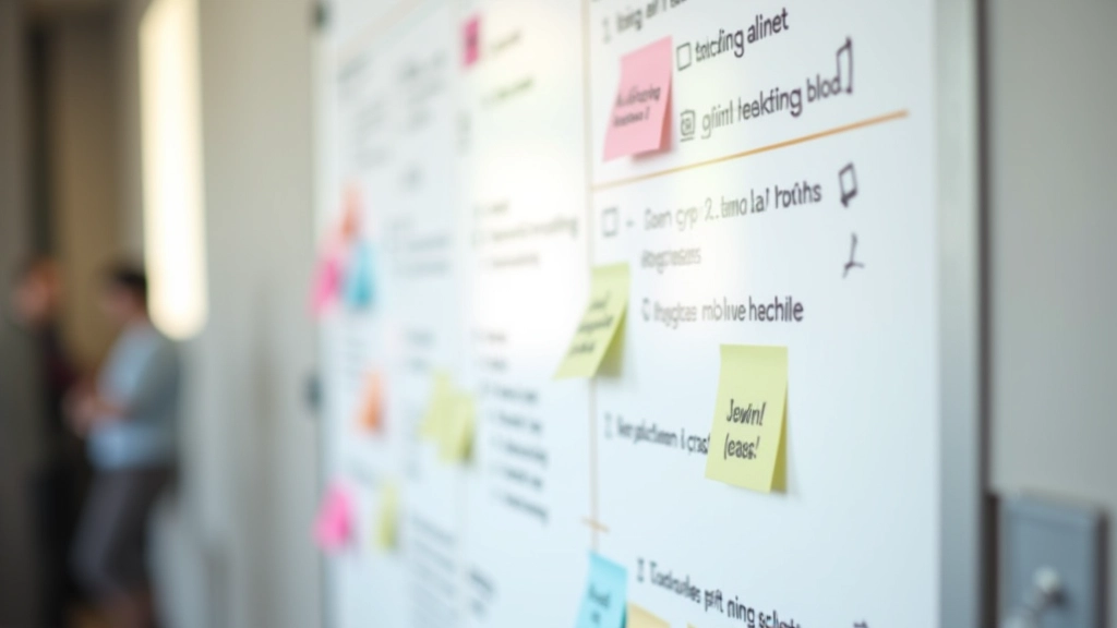 Whiteboard with crossed-out notes and test plan iterations