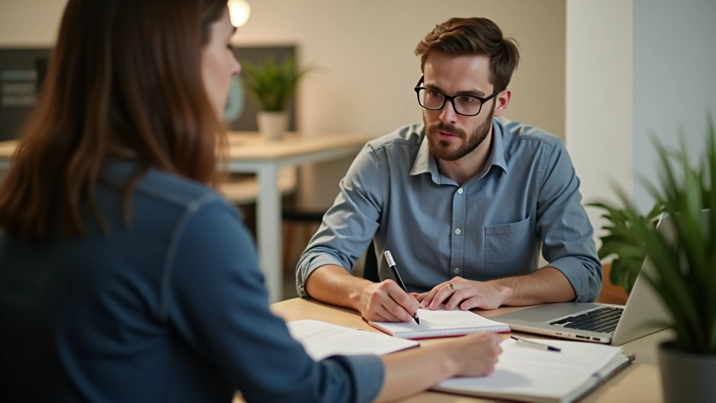 Researcher observing user working at desk with computer, taking field notes