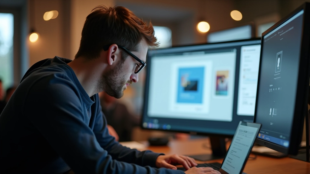 Person reviewing animated prototype transitions on large monitor screen in design review meeting