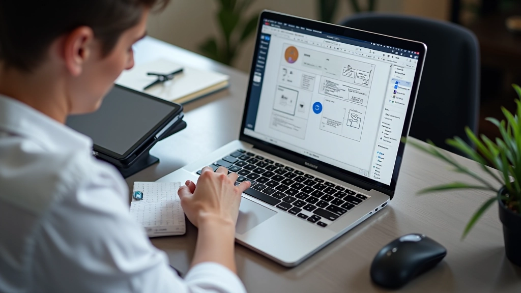 Figma-werkruimte met wireframing-gereedschappen, component library, en annotaties