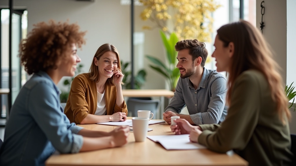 Diverse group of people sitting at table during user research session